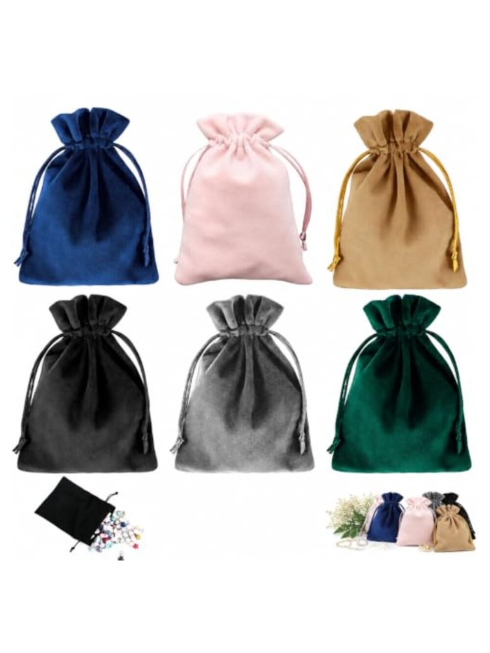 6 Pack Soft Velvet Drawstring Jewelry Pouches 13x18cm Gift Bags for Rings Coins